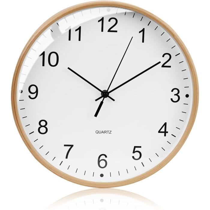 Horloge Murale Classique AMS 7442 En Bois Et Verre, Mouvement Quartz