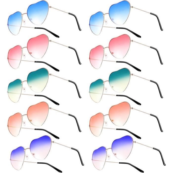 Atuoxing 6PCS Lunettes De Soleil Coeur, Lunettes Coeur Pour Femmes Hommes, Lunette Colorées De Fête Rétro, UV400 Protection Lunettes Forme De Cœur