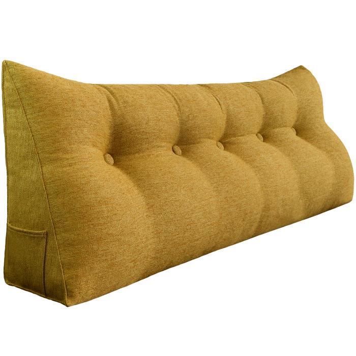 VERCART Coussin de Lecture Cale Dos Coussin à Coins Coussin Incliné Grands coussins de Lit Lin Jaune 160cm