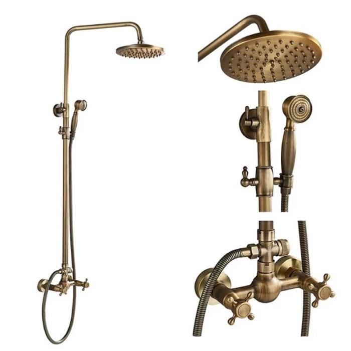 Colonne De Douche Rétro En Laiton Antique – Or Brossé – 13 Pièces Avec Douchette