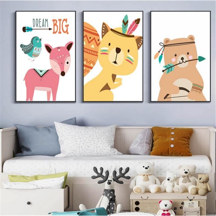 Poster Affiche Pour Chambre D Enfant Animaux De La Foret Style Indien Et Scandinave Taille 21x29 7cm No Frame Dream Big Cdiscount Maison