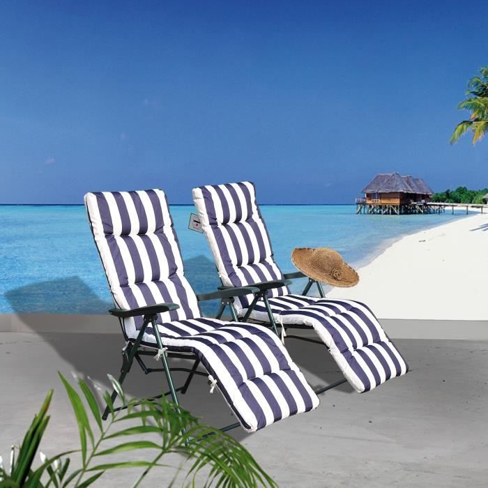 Lot de 2 chaise longue bain de soleil adjustable pliable transat lit de