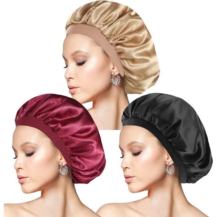 3 Pieces Bonnet Soie Cheveux Nuit avec 3 Élastiques Cheveux, Bonnet en  Satin Chapeau Sommeil Réutilisable, Bonnet de Nuit Femme 25 - Cdiscount Au  quotidien