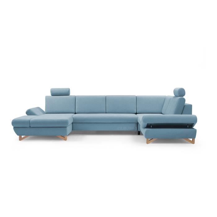 Canapé d'angle Bleu Tissu Moderne Panoramique