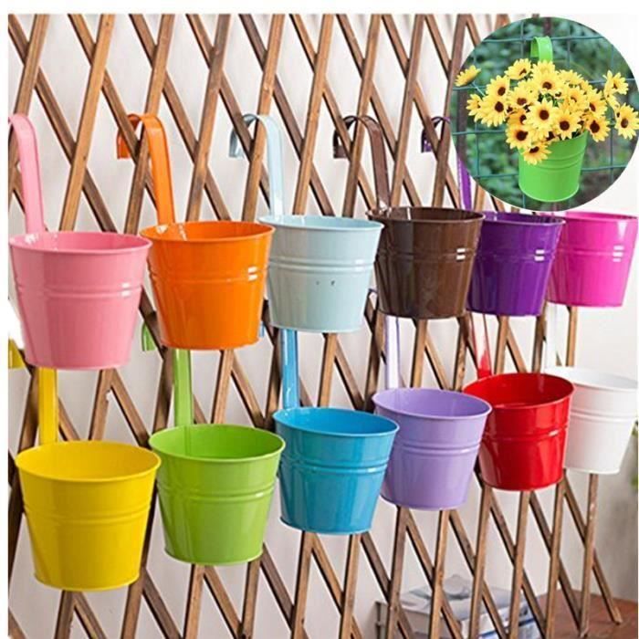 Ensemble de 6 jardinières suspendues colorées colorées fleur balcon pot de  fleur couleur seau suspendu en métal pot suspendu seau en métal  personnalité créative grand pot de fleur 