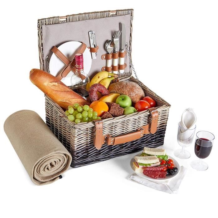 Panier de pique-nique max 4 pers sac congélation camping kit couvert casa.pro