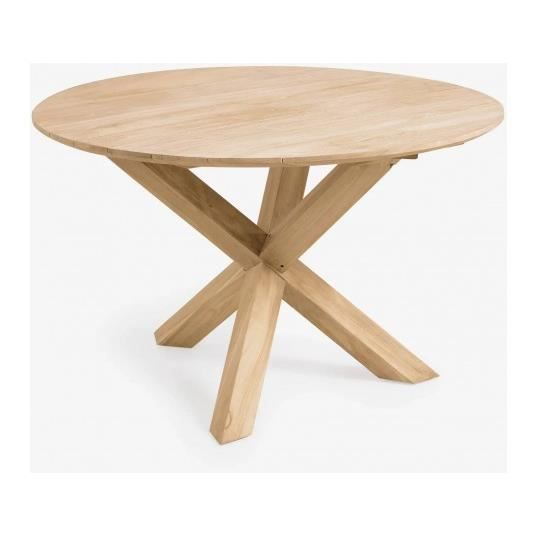 Table extérieure ronde Teresinha 120 cm - LF SALON - Bois teck - Blanc - Meuble de jardin