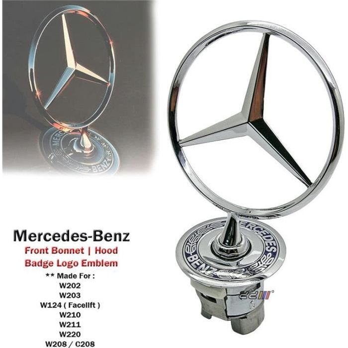 Mercedes Benz Hood Emblem – Logo Bonnet Badge For W202, W203, W204, W210 – Quality Brand, Chrome Finish - View #3