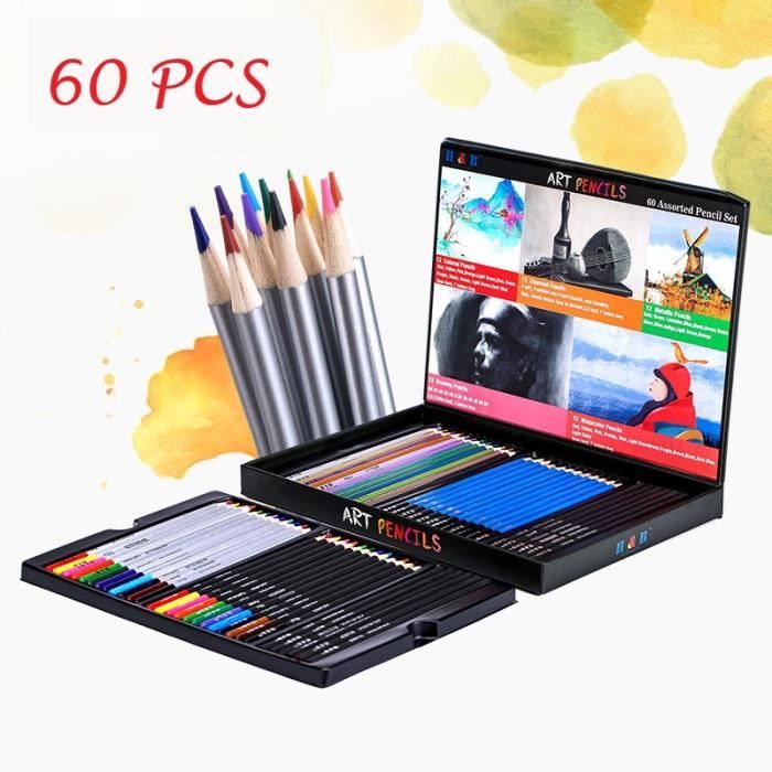 Dessin Kit 60 Multi Crayons Crayon De Couleurcrayons De Couleur Aquarellable à Mine Fine Crayons Graphite Crayon à Papier