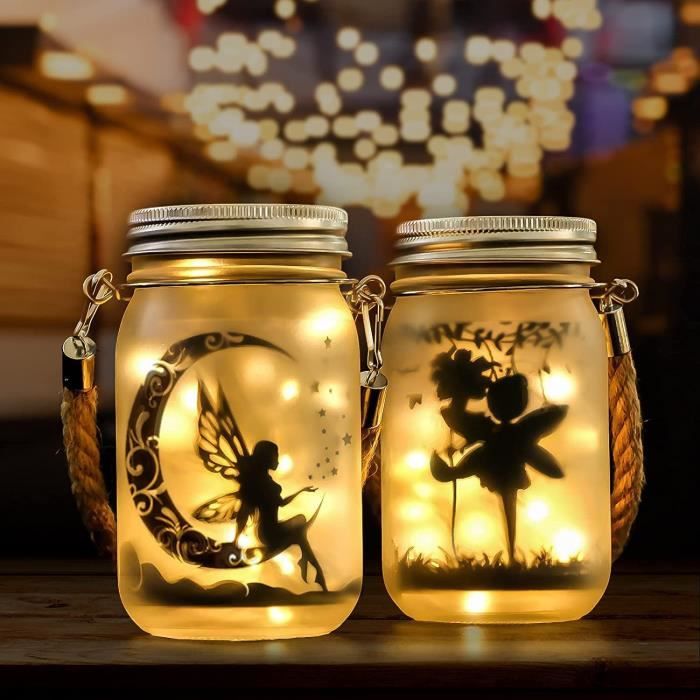 2 Lampes Solaires Mason Jar Eaaerr - IP65 Étanche, Blanc Chaud, 13cm