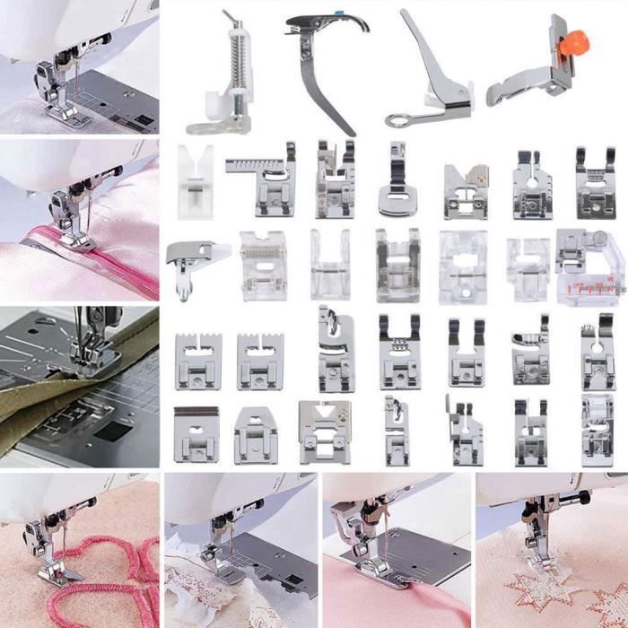 32pcs Kit Pied Presseur Machine à coudre Metal Pièces de rechange pied de biche Pour Domestique Couture avec Boite