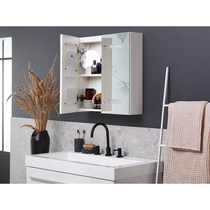 Armoire de toilette blanche avec miroir LED 60 x 60 cm TALAGAPA Cdiscount Maison
