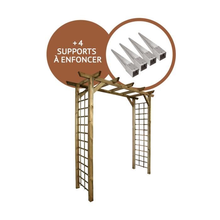 CEMONJARDIN Kit arche de jardin en arc en bois traité 4 supports poteaux à  enfoncer, Jasmin pas cher 