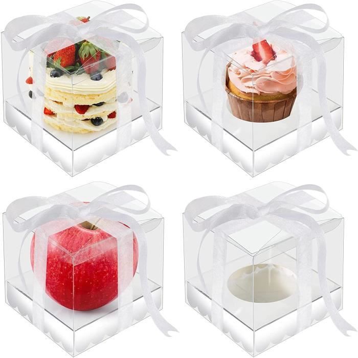 Lot De 6 Boîtes à Gâteaux Transparentes 13x13x15 Cm – Avec Rubans – Noires – 12 Pouces