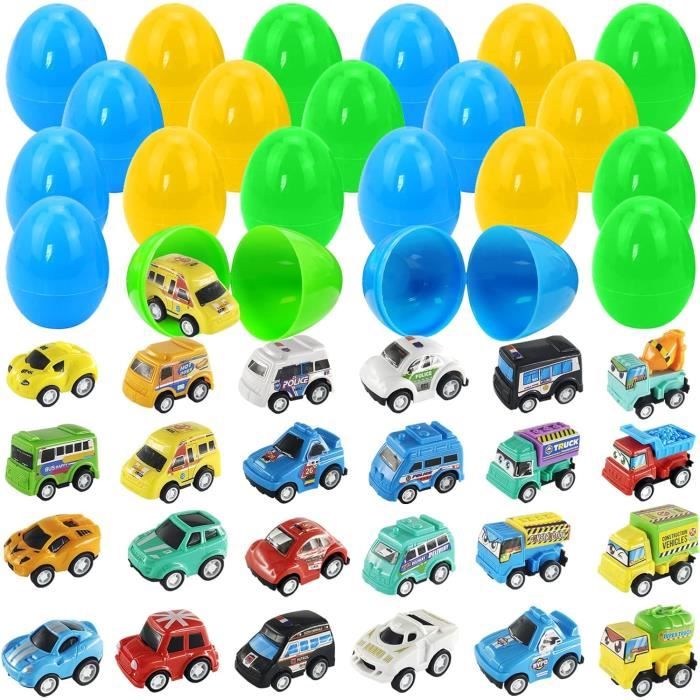 DERAYEE 24 Œufs De Pâques Pré-remplis Avec Voitures Moulées – Chasse Aux Œufs Surprise Enfants, Cadeau Pâques Fun