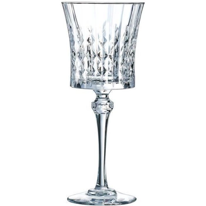 6 verres à vin rouge et blanc 27cl Lady Diamond - Cristal d'Arques - Verre ultra transparent au design vintage 227 Transparent