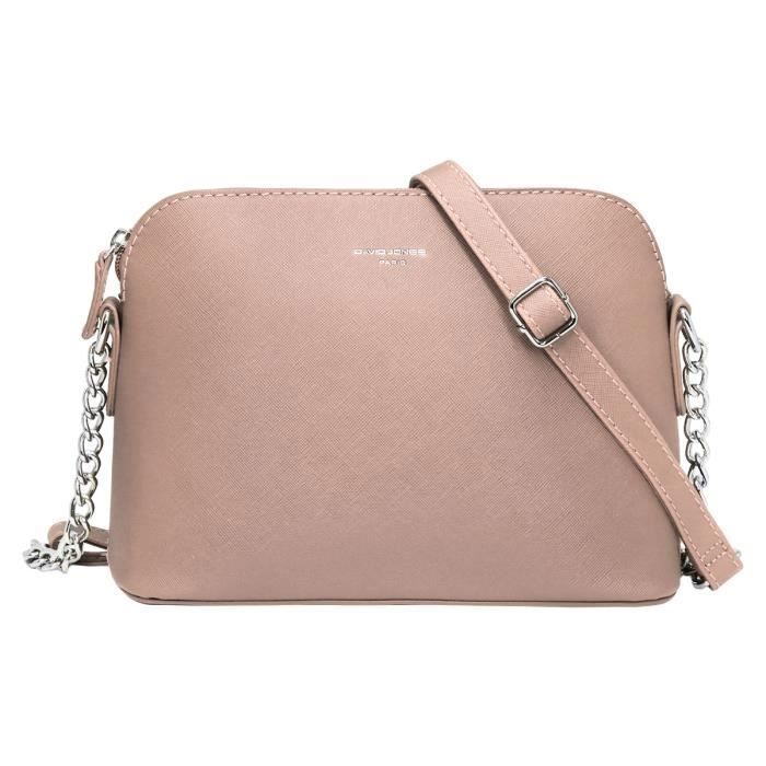 David Jones - Petit Sac Bandoulière Femme - Sac à Main Chaîne Porté Epaule - Besace Sacoche Similicuir Pochette Soirée Mode - Rose