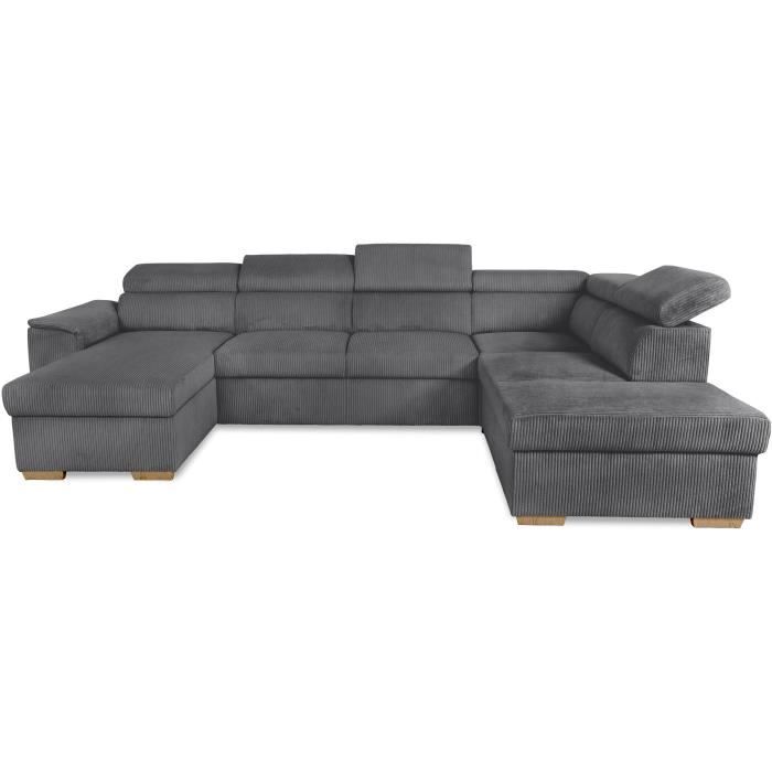 Canapé d'angle convertible panoramique 5 à 6 places DAYTONA Tissu Lincoln pearl Avec coffre 326 x H 94 x P 216 cm - vue 3
