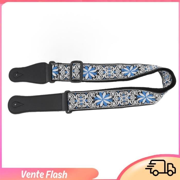 Sangle de Guitare DILWE en Cuir Brodé Bleu : Confort et Style pour Guitaristes