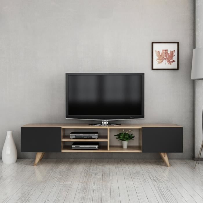 Meuble TV Assens à 2 portes 40 x 160 x 31 cm effet chêne - noir [en.casa]