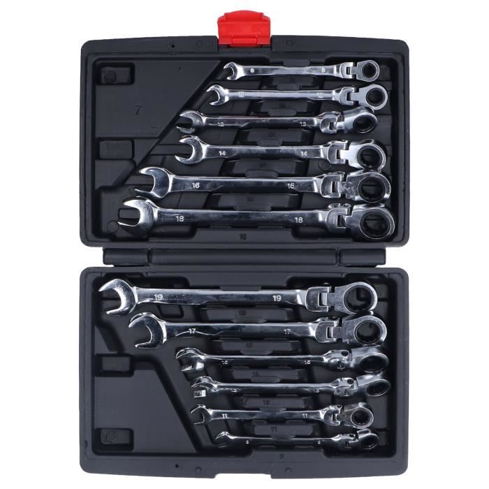 Jeu De 6 Clés à Cliquet Tête Flexible 1/4" 3/8" 1/2" + Barre D'Extension – Acier Cr-Mo Ultra Résistant