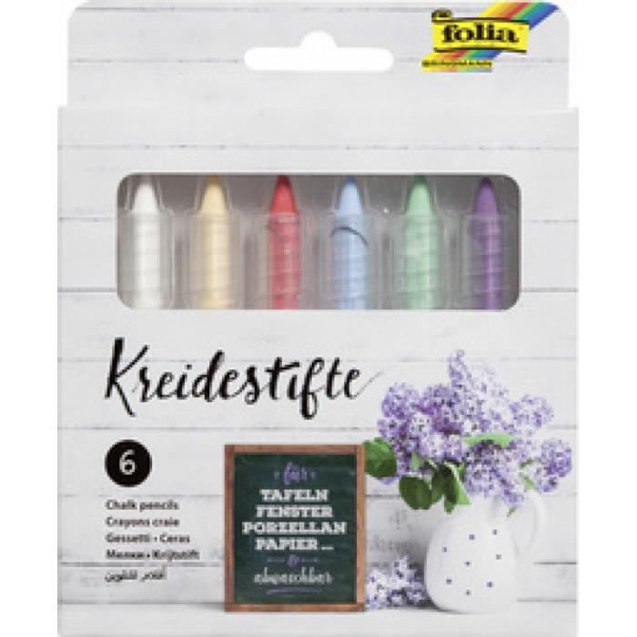 folia Set de crayons craie, assorti, 'tui de 12 0,000000 Noir