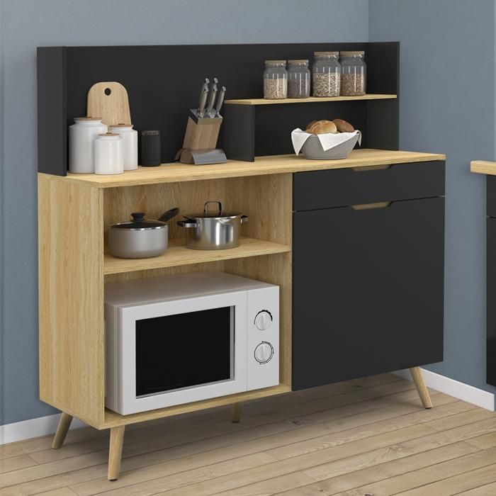 Buffet Bas Casserolier De Cuisine 120 Cm DETROIT Plan De Travail H 83 Cm 1 Porte 3 Tiroirs Design Industriel 68d659bff41feb32b14a9db1