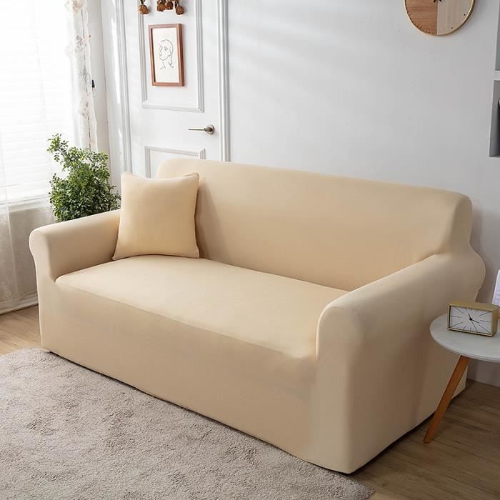 Housse De Canapé Velours Extensible 3/4 Places Avec Accoudoirs, Gris Clair