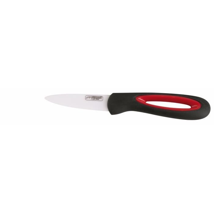 JEAN DUBOST Couteau céramique office Stratos - 8 cm - Manche noir et rouge