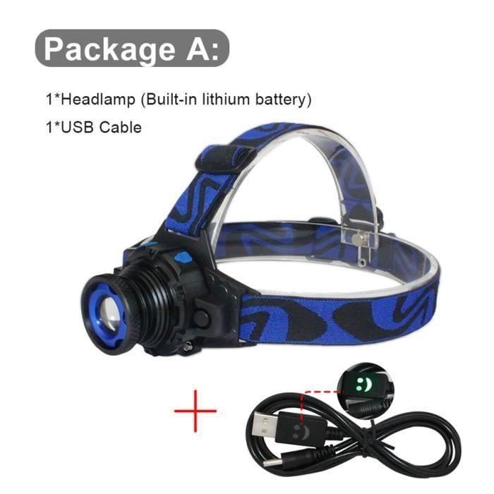WEILAI Lampe frontale LED rechargeable IP68 étanche pour