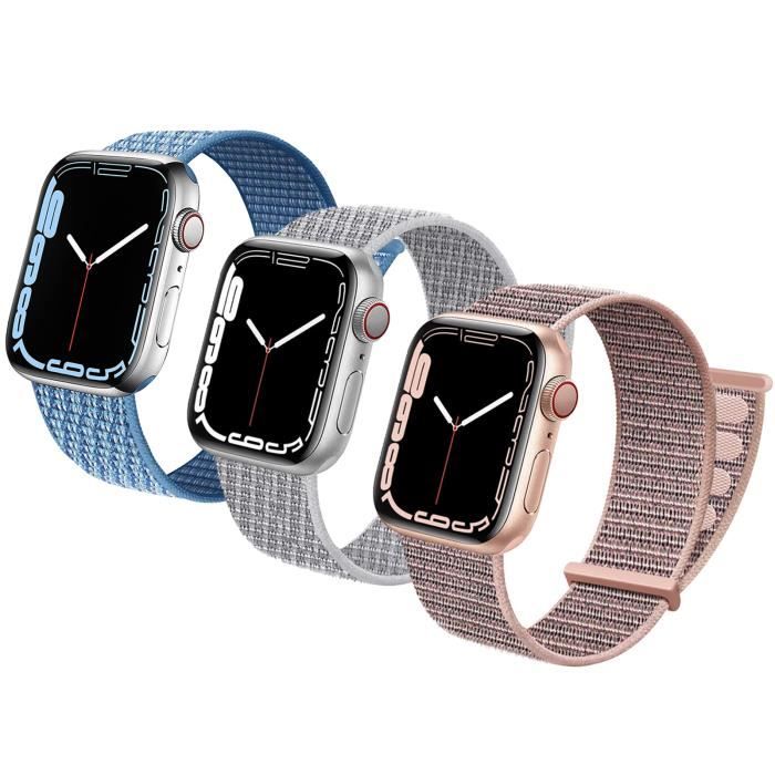 Bracelet Apple Watch 41mm / 40mm / 38 mm, Nylon Tressé avec Boucle Noir /  Gris - Français