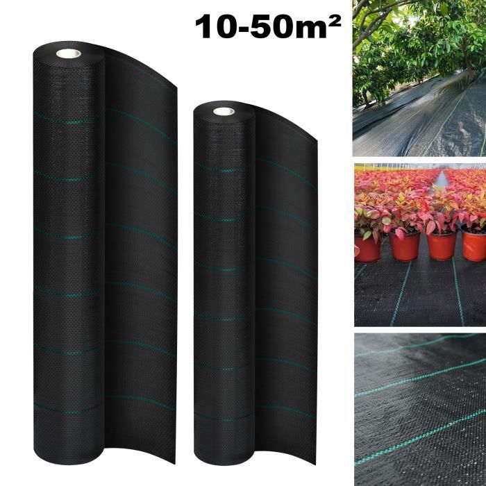 Toile Anti-Mauvaises Herbes 100 G/m² 1x50 M - Géotextile Perméable UV Résistant Jardin