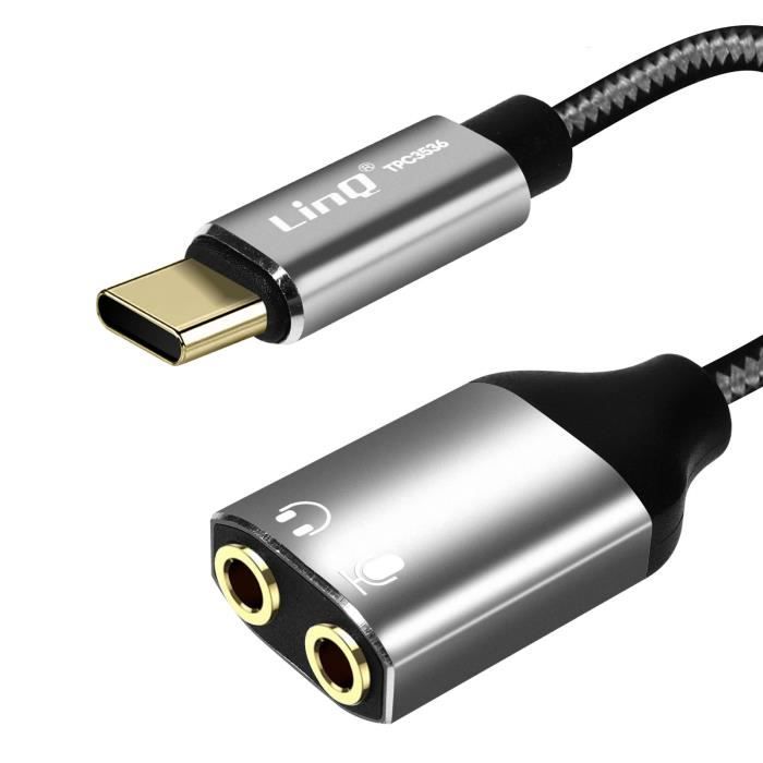 Adaptateur Audio USB-C Mâle vers Double Jack 3.5mm Femelle pour