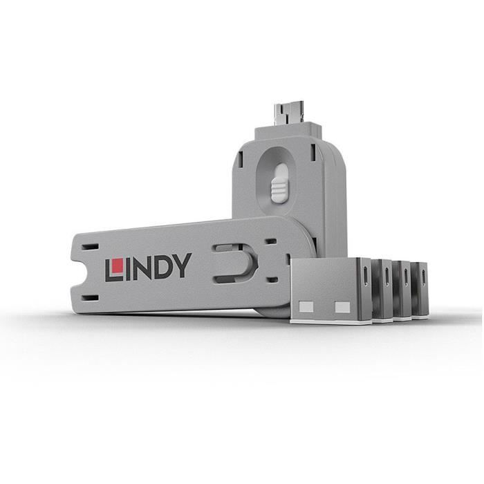 LINDY Clé USB et 4 bloqueurs de ports USB - Blanc