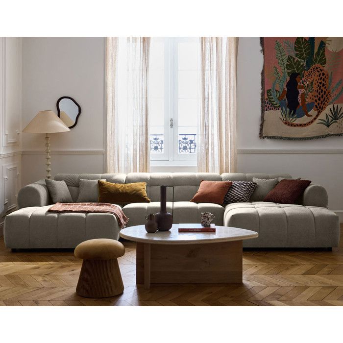 Ray - canapé panoramique en U 7 places en tissu texturé - Gris