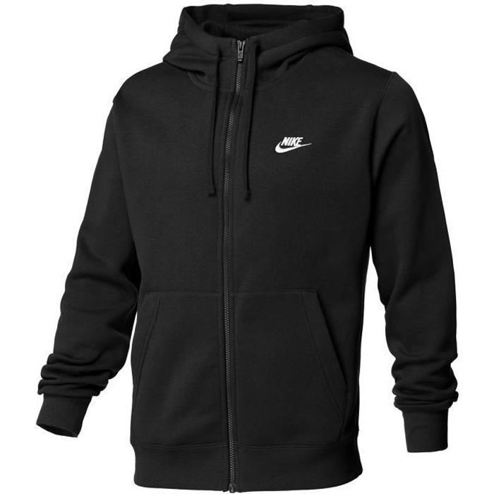 Sweat NIKE M NSW CLUB HOODIE FZ BB Noir Homme Manches longues Col capuche