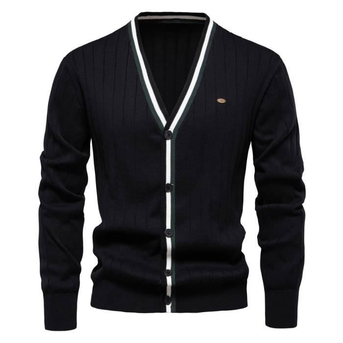 Cardigan Homme Coton Col V - Tricot Léger Décontracté Boutons - Pull Fin Hiver Automne Sans Capuche