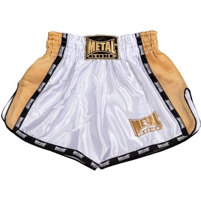 Short de boxe kick/thaï blanc et or Métal Boxe
