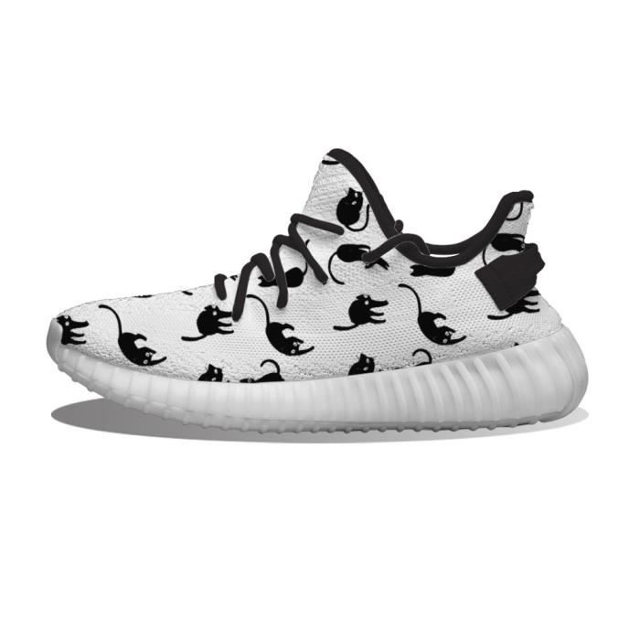 Baskets Monochrome Chat Noir Tissees Boost 350 Chaussures De Sport Personnalisee Pour Homme Blanc Cdiscount Chaussures