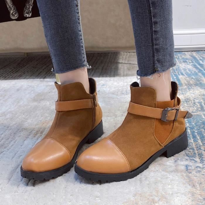 Bottines à boucle en simili - Kaki