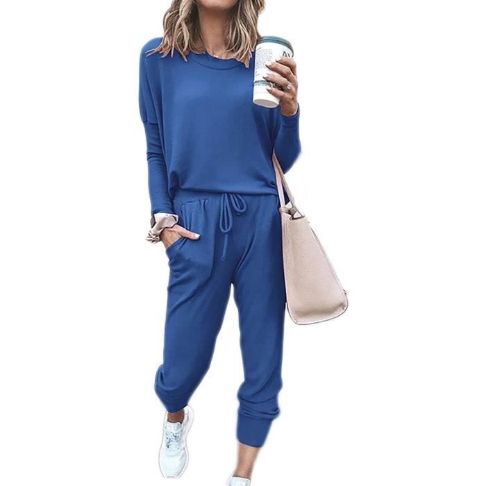 Beaufident Survêtement Femme Ensemble 2 Pièces Confortable - Sweatshirt Manches Longues + Pantalon Jogging Poches - Tenue Gym Yoga Pyjama Casual