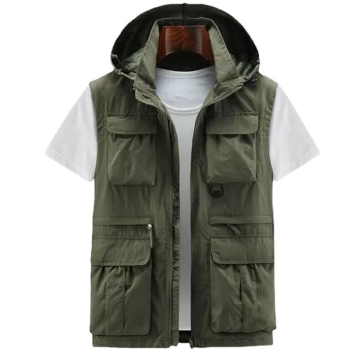Gilet Homme en Maille Multi Poches Exterieur Peche Sechage Rapide avec Capuche Vert Cdiscount Pret a Porter