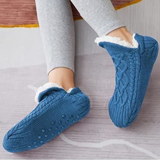 Chaussons chaussettes mixtes maison antidérapant hiver doux polaire chaud  sol - Bleu - Tailles 35/39 et 40/42 Bleu - Cdiscount Chaussures