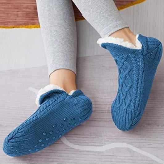 Chaussons chaussettes hommes et femmes maison pantoufles antidérapant hiver  chaud doux épais polaire chaud sol chaussettes Bleu - Cdiscount  Prêt-à-Porter