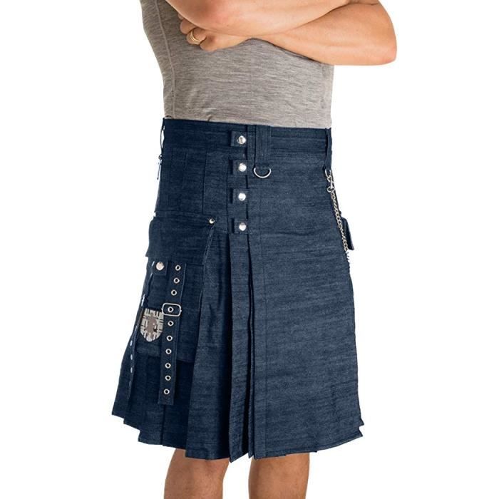 Kilt Écossais Médiéval Pour Homme - Jupe Vintage Gothique Cargo Plissée Tartan Utility Kilt Steampunk
