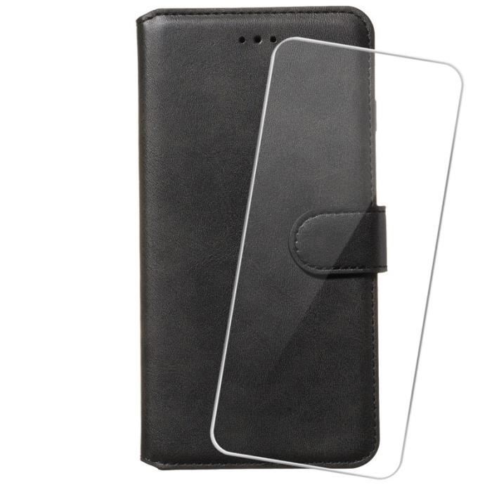 Housse Portefeuille + Verre Trempé Pour ALCATEL IDOL 3 (4.7 Pouces) - Noir, Neuf
