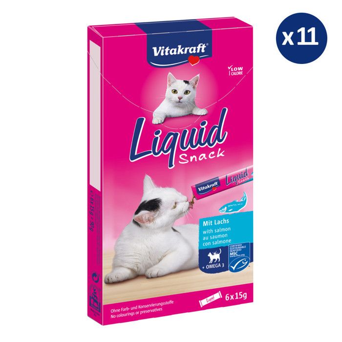 Comparer les prix de VITAKRAFT Liquid Snack Friandise pour chat au Saumon + Oméga 3 - Lot de 11 paquet 6 sachets