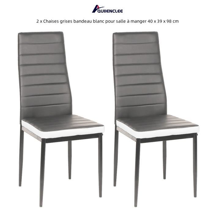 chaises de salle à manger - quiienclee - grises bandeau blanc - lot de 2 - cuir et métal