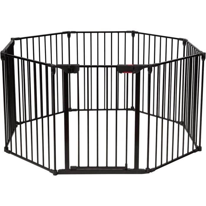 RELAX4LIFE 8 Panneaux Barrière de Sécurité Enfant, Grille Pliant de Protection Extensible pour Bébé/Animaux/Cheminée, Noir