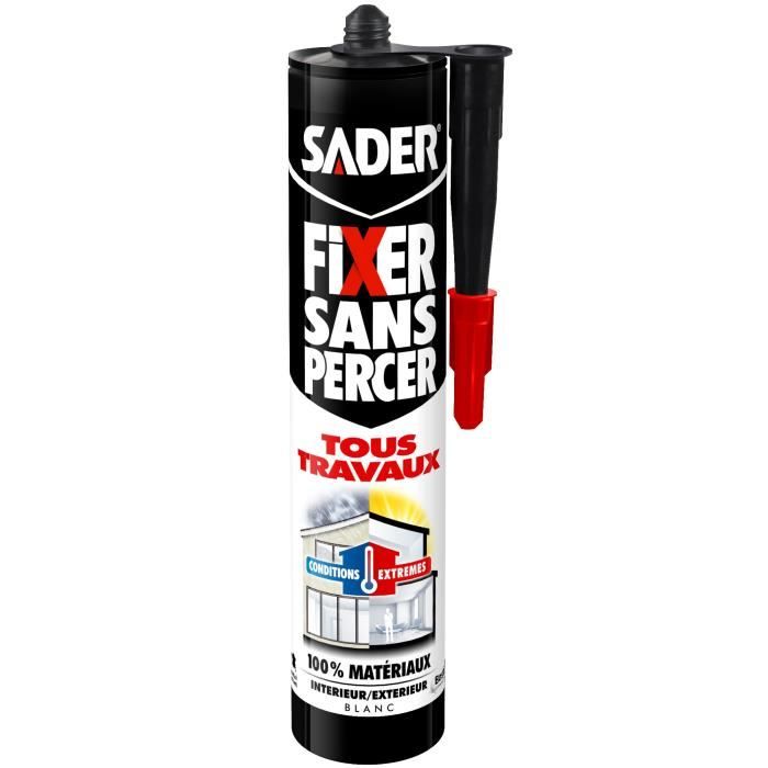 Mastic de Fixation SADER Fixer Sans Percer Tous Travaux Blanc Tous Matériaux - cartouche 290 ml